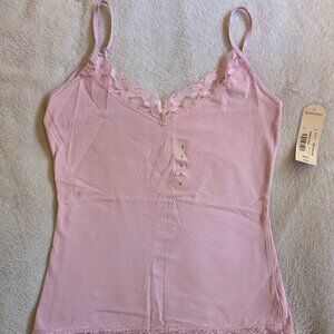 WOMEN'S ARIZONA JEAN CO NEW TOP S Small Tank Cami Short Sleeve Pink Lace Trim